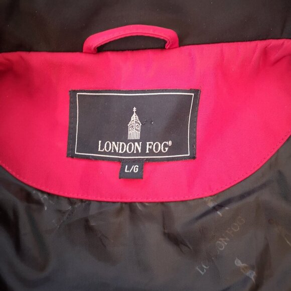 London Fog Ladies Size Large Red & Black Removable Hood Lined Coat - Picture 3 of 13